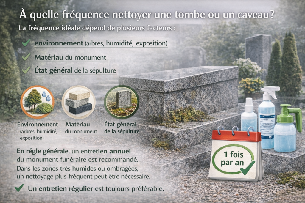 Fréquence recommandée pour le nettoyage d’une tombe ou d’un caveau funéraire selon l’environnement et le matériau